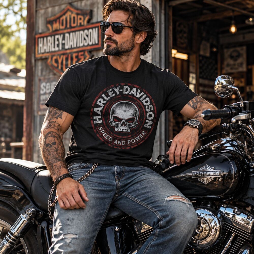 Harley Davidson Skull T Shirt Mens Large Black Biker Graphic USA Eagle Tee Shirt